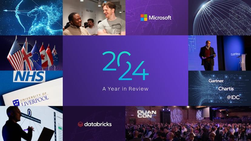 Collage with "2024 A Year in Review," featuring tech logos, global flags, and conference scenes.