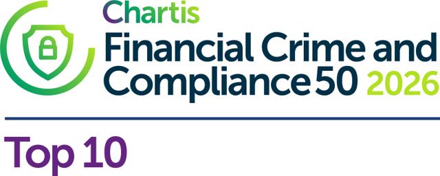 Chartis Financial Crime and Compliance 50 2026 logo, featuring a shield with a lock and "Top 10" text below.