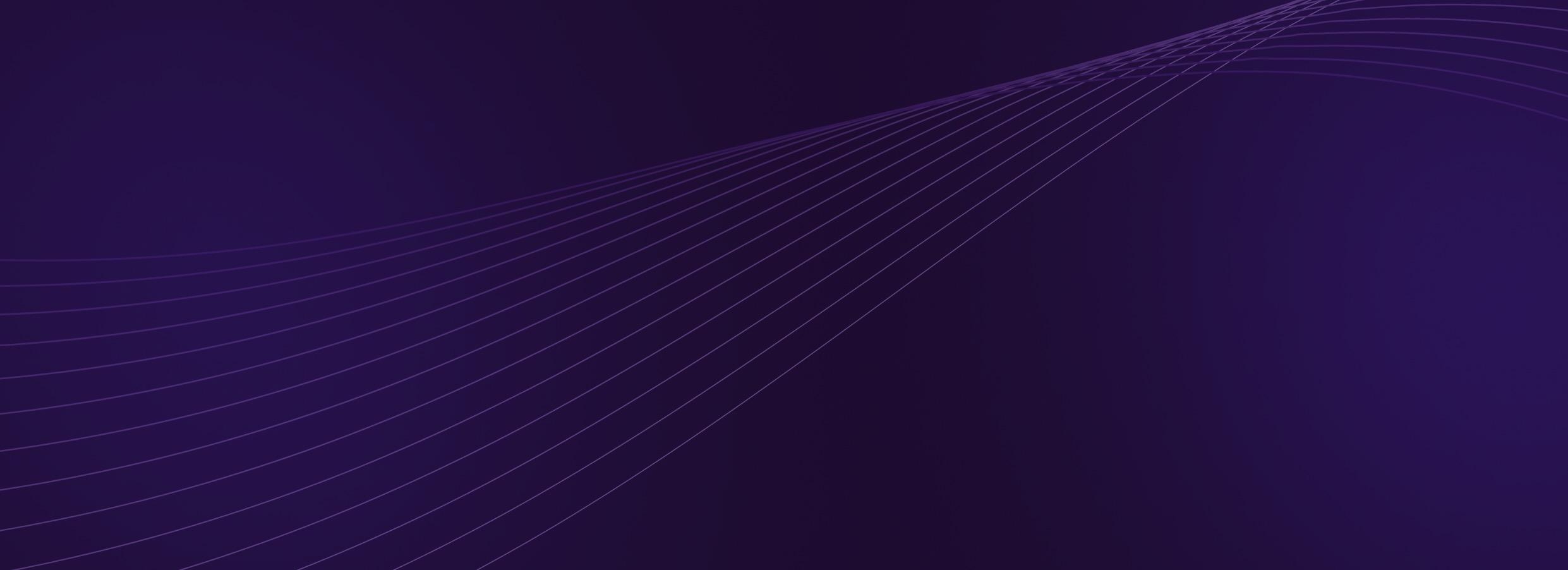 Deep purple background with thin, curved, light purple lines creating an abstract wave pattern across the top right corner.