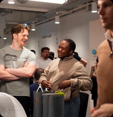 people standing around talking